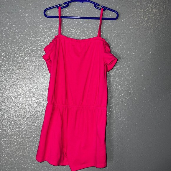 The Children’s Place Girls 7/8 Hot Pink Off-Shoulder Romper – Summer Casual Outf - Picture 1 of 4